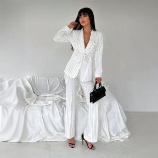 European and American foreign trade women's clothing 2025 autumn new cross-border fashion strap coat commuter loose trousers professional suit