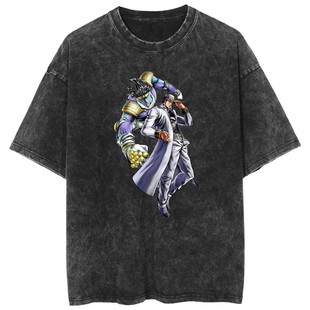 230g Pure Cotton Washed T-shirt JOJO's Wonderful Adventure Peripheral Animation New Harajuku Loose Retro T-shirt for Men and Women