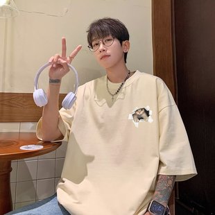 Summer Hong Kong style Devil smiley face short sleeve T-shirt men's ins trendy loose couple half sleeve Japanese casual all-match T-shirt
