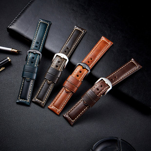 New high-end Italian oil wax leather strap men's retro watch strap rough Peena 20/22/24/26m