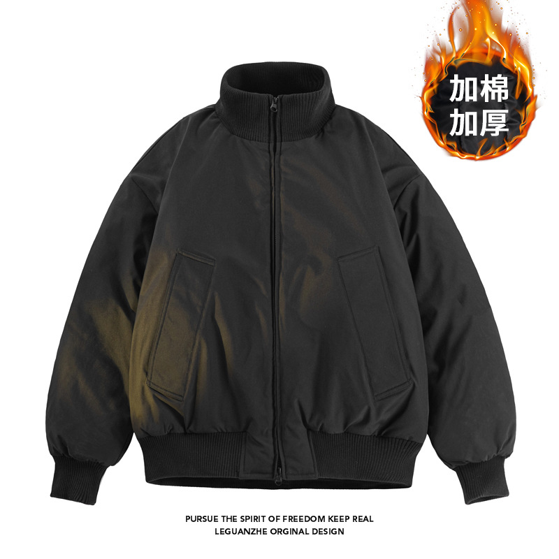 2025冬季新款男装立领棉服外套港风青少年纯色休闲简约宽松棉衣男