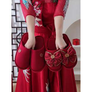Autumn and Winter Wedding Cotton Slippers Festive Red Pair of Accessible Luxury Newlyweds Wedding Groom and Bride Dowry Gift Box