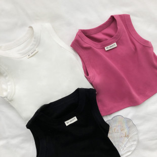 Girls' Vest 2024 Summer New Children's Crewneck Base Shirt Korean Knitted Sleeveless Short Top for Baby