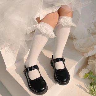Japanese Style Elegant Double Lace Lace Lolita Mid-tube Cotton Socks Cute Japanese Style Princess Socks Girls Stacked Socks