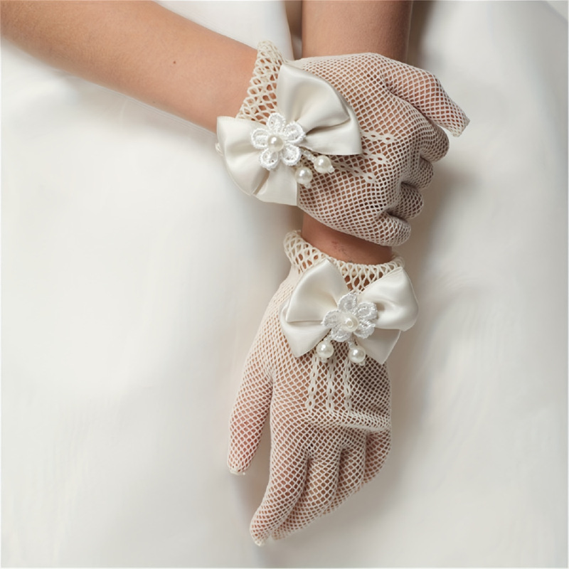 Children's Gloves Summer Thin Mesh Women's Fishnet Bow Bridal Gloves Wedding Etiquette Stage Performance Gloves