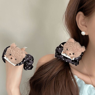 Plush Wave Dot Bear Hair Circle Dream Love Circle Super Caught Bear Bear Wave Dot Intestine Hair Circle Girl's Heart Ponytail Hair Rope