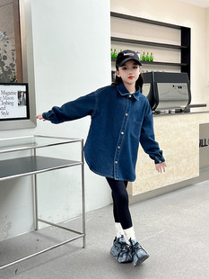 Girls Denim shirt vest two-piece children's clothing 2025 new striped vest suit shark leggings foreign trade