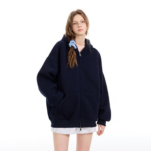 Yun En Spring and Autumn Retro Heavy 400g Hooded Sweater Cardigan Sweater Men's and Women's Fashion Loose Casual Jacket