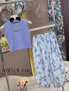 Girls' Summer suit New Korean-style Sleeveless T-shirt Anti-mosquito Pants Two-piece Set Big Kids Internet Celebrant Casual Set