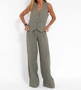 2024 Europe and the United States cross-border hot selling new fashion waistcoat trousers collage stitching pure sleeveless color temperament leisure suit
