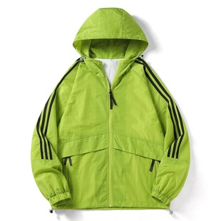 2024 spring and autumn new men's jacket three bars sunscreen windproof waterproof hooded coat two open