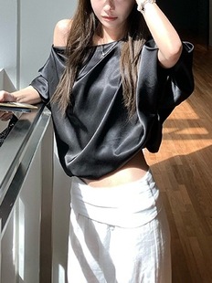 Like Jennie Bubble Satin Design Shoulder Top Women's Summer New All-Match Small Shirt
