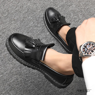 Spring and Summer Leather Shoes Men's All-match Men's Shoes Casual Shoes Slip-on Black Work Shoes Korean Style Martin Shoes Men's Linxin