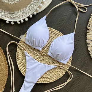 2025 Explosions Nylon White Love Bikini suit Low Waist Lace European and American Fashion biquini