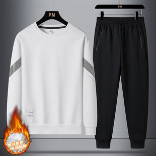 Sports and leisure suit men's long-sleeved sweater two-piece set autumn and winter sportswear fleece-lined thickened suit men's