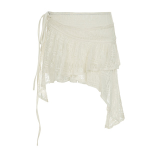 European and American foreign trade women's clothing wholesale wandering wind irregular hem side corns lace-up solid color lace skirt short