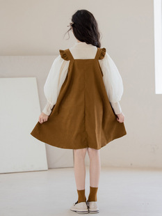 Girls' suspender skirt suit 2023 autumn puff sleeve bottoming shirt two-piece fashion style vest skirt children's clothing Korean style