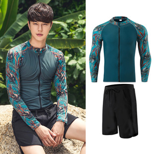 South Korea Couple Swimwear Sunscreen Vacation Sports 2024 New Ins Dongdaemun Surfing Long Sleeve Split Single Top