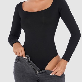 European and American Foreign Trade plus size Women's Slim-fit Base Shirt T-shirt Long-sleeved Women's Body-shaping One-body Skirt One-body Women's Top