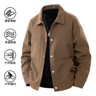 Spring and Autumn Men's Solid Color Jacket Fashion Fashion Handsome Loose All-match Casual Lapel Overalls Jacket