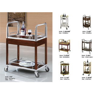 Solid wood cart double-layer food delivery cart restaurant food cart storage wooden frame dining cart restaurant hotel food delivery snack cart
