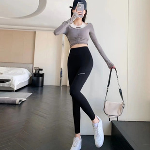 Side Pocket Phone Barbie Pants High Waist Belly Tight Peach Hip Yoga Pants High Waist High Elastic Belly Tight Leggings for Outer Wear