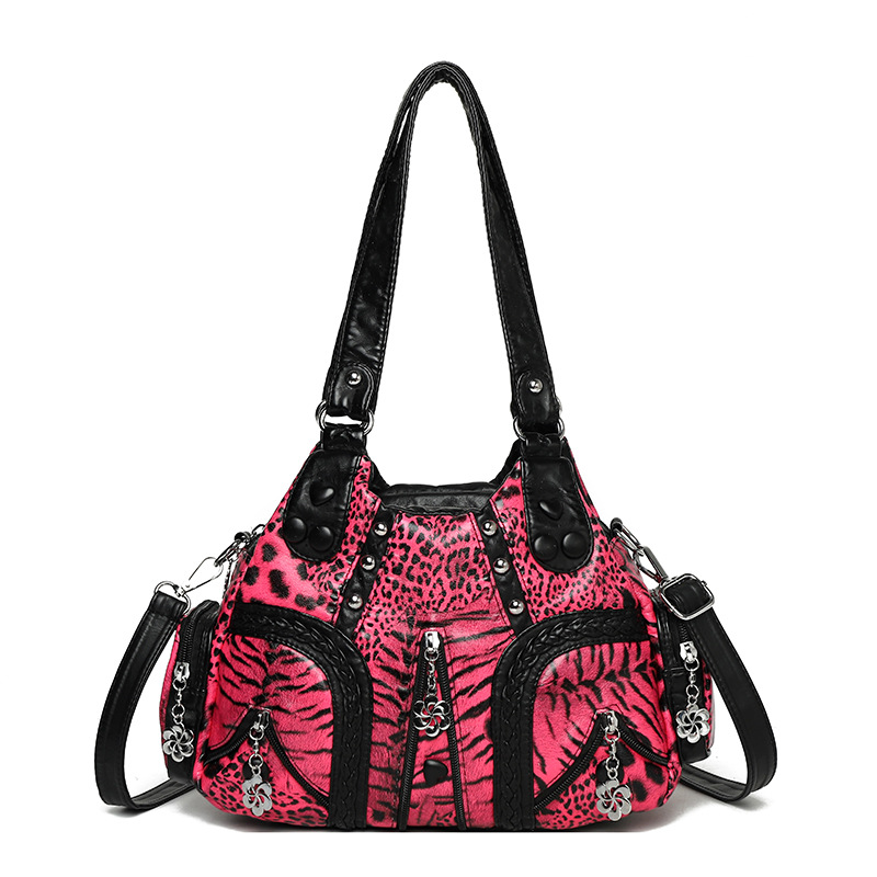 Cross-border Leopard Print Retro Women's Bag 2026 New Style, Soft Leather, Niche Style, Spicy, Large Capacity Shoulder/Crossbody Bag, Trendy