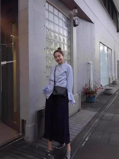 Dry crane spring and summer new Japanese style simple public security lapel ruffle sleeve shirt loose comfortable slimming top for women