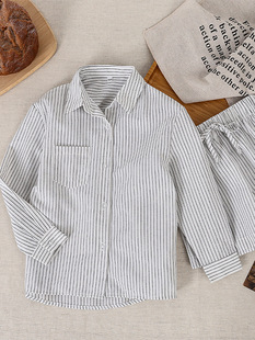 Children's Cotton and Linen Striped suit Spring and Summer New Classic All-match Contrast Color Children's Wear Lapel Single-breasted Cardigan Two-piece Set