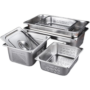 304 Rectangular Stainless Steel Punched Portion Plate Square Filter Basin with Holes Drain Dining Basin Buffet Insulation Table