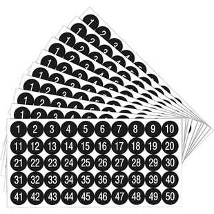 Amazon Hot Sale Colorful Round Number Sticker Vinyl 1-50 Number Waterproof Sticker