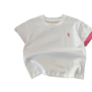 Children's Short-sleeved 2025 Summer Boys Japanese Pony Label Contrast Color T Baby Children's Cotton Half-sleeved Girls' Western Style T-shirt