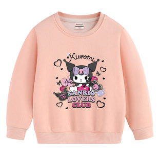 Kulomi children's round neck sweater autumn and winter 2025 new fashion girls pullover top girls fleece-lined clothes