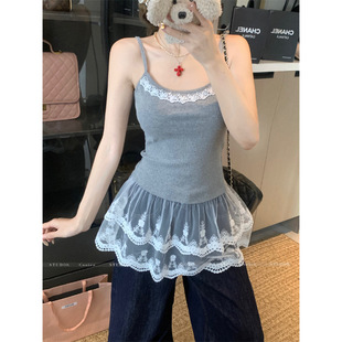 Moose Cashmere Pure Desire Style Lace Stitching Inner Vest Women's Spring Age-reducing Slim-fit Slimming Base Shirt Top