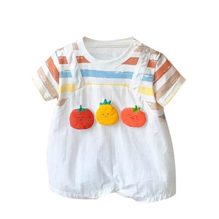 2025 summer baby tomato summer fake two-piece jumpsuit one-year-old baby girl summer short-sleeved thin sweater