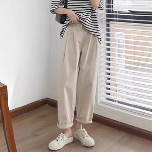 Summer plus size Women's Casual Pants Pear-shaped Body Chubby Girl mm Loose Wide-leg Tooling Turn-up Harlan Carrot Pants