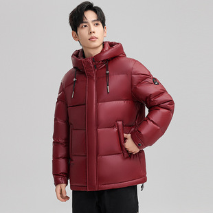 90 white duck down men's standing collar hooded down jacket 2024 winter new color matching warm thick winter coat green