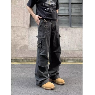 American-style vibe multi-pocket overalls pants men's niche pleated design wide-leg pants functional wind outdoor hiking pants