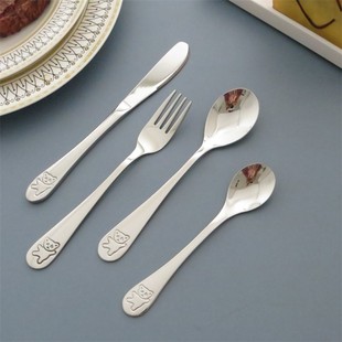 304 Stainless Steel Bear Children's Knife and Fork Spoon Creative Cartoon Design Children's Spoon Fork Feeding Spoon Rice Spoon