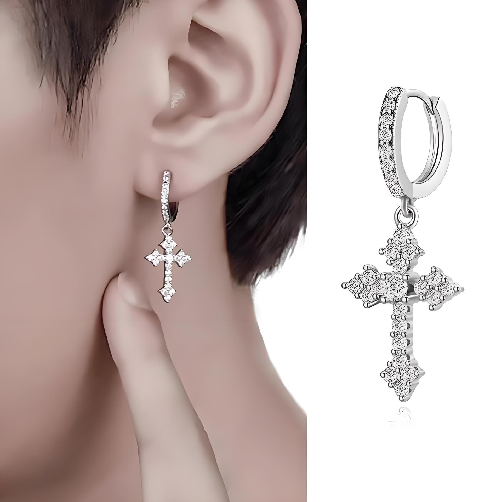  Sweet and Spicy Heavy-Duty Cross Heart Pendant Y2K Earrings for Women Trendy Cool Hoop Earrings Accessories Wholesale