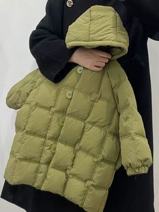 Boys and Girls Mid-length Plaid Korean Style Cotton Outwear Kidsren's Thickeneded Warm Hooded Outwear 2024 Winter Kidsren's Clothing Cotton Jacket