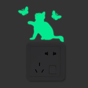 Foreign trade cross-border new kitten luminous decorative wall stickers living room bedroom creative fluorescent switch self-adhesive butterfly stickers