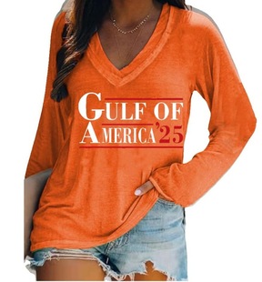 Europe and the United States cross-border Amazon independent station 3D digital printing Easter women's V-neck long sleeve T-shirt factory direct sale