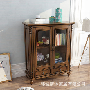 Simple American Style Country Furniture American Style Double Door Living Room TV Cabinet Solid Wood Low Cabinet Ash Wood Locker