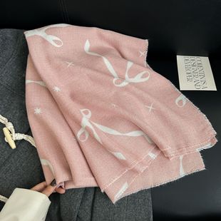 Autumn and winter sweet fashion cashmere bow printed scarf Korean fashion designer temperament warm scarf
