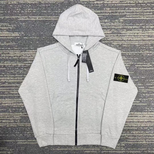 Correct STON Stone Shirt Autumn and Winter Men's and Women's Hooded Sweater Solid Color Island Armband Badge Zipper Sweater Jacket