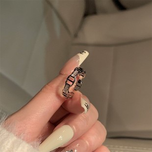 Middle Ages Silk Plain Ring Women's 925 Sterling Silver Same Style Row Diamond Ring Couple's Niche High-end Light Luxury New Product