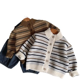 Chipmunk 2024 Autumn and Winter New Children's Striped Sweater Boys' and Children's Korean-style Coat with Buttons
