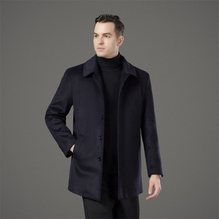 2024 Autumn and Winter Cashmere Coat Men's Dad's Wool Woolen Coat Thickened Mid-long Winter Middle-aged and Elderly Coat