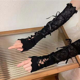 Черные длинные перчатки lolita кружевные ручные рукава женские сшитые балетные шелковые ремешки рукава cos сладкий прохладный ветер